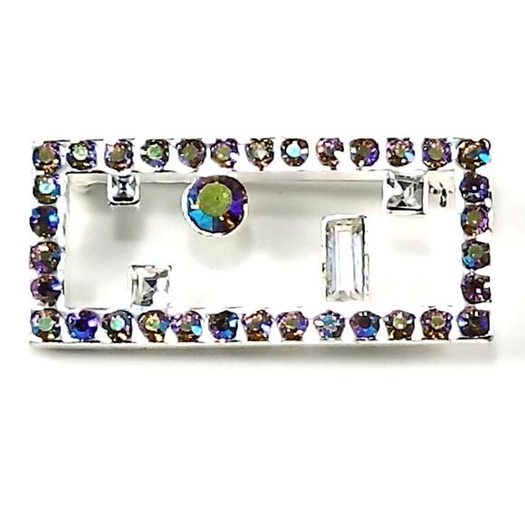 Vintage Givenchy Aurora Borealis Rhinestones Brooch, AB Rhinestones, 1 1/2 Inch - Picture 5 of 9